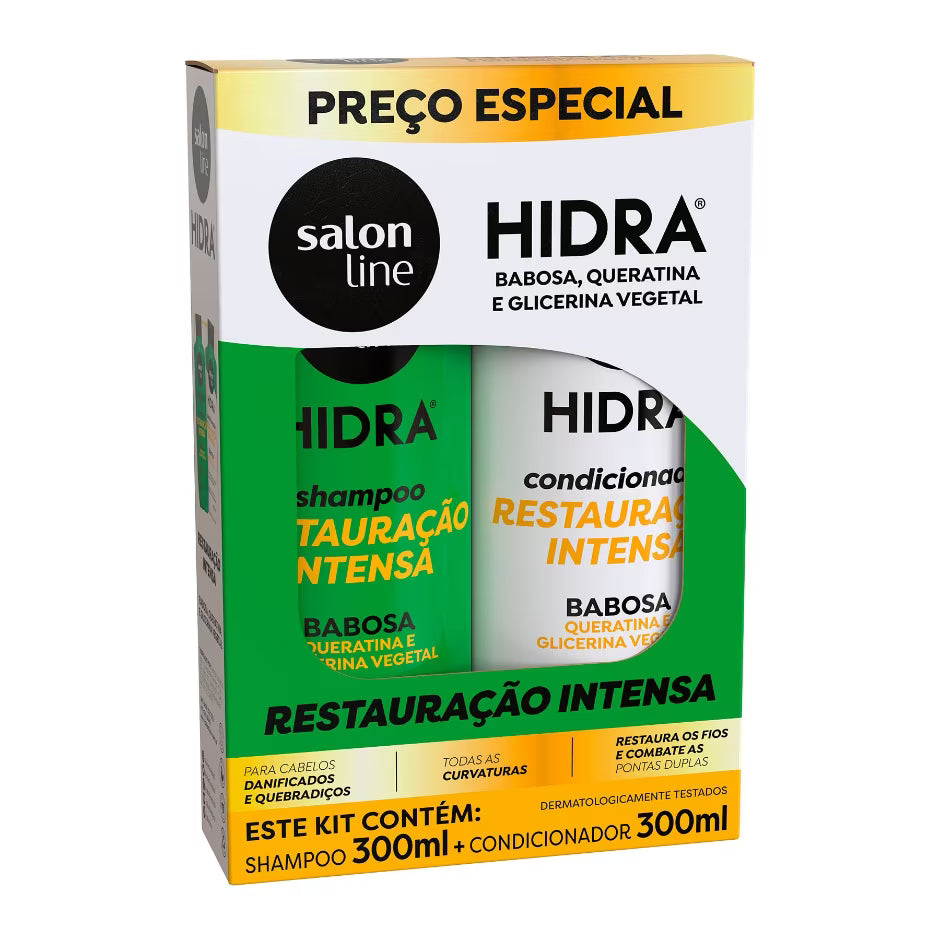 Kit avec shampooing et après-shampooing de la ligne Hidra Intense Restauration