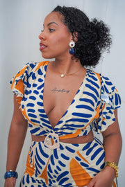 Robe longue nouée à manches volantées