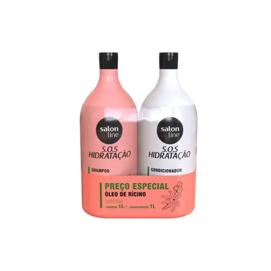Kit S.O.S Hydratation à l’Huile de Ricin – Shampooing et Après-shampooing grand format (1L) – Salon Line