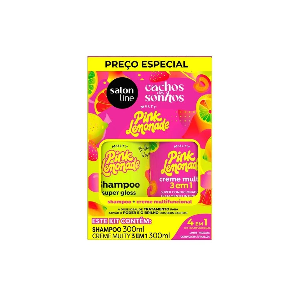 Kit Shampoo + Creme Multifonction Cachos dos Sonhos Multy Pink Lemonade 300ml