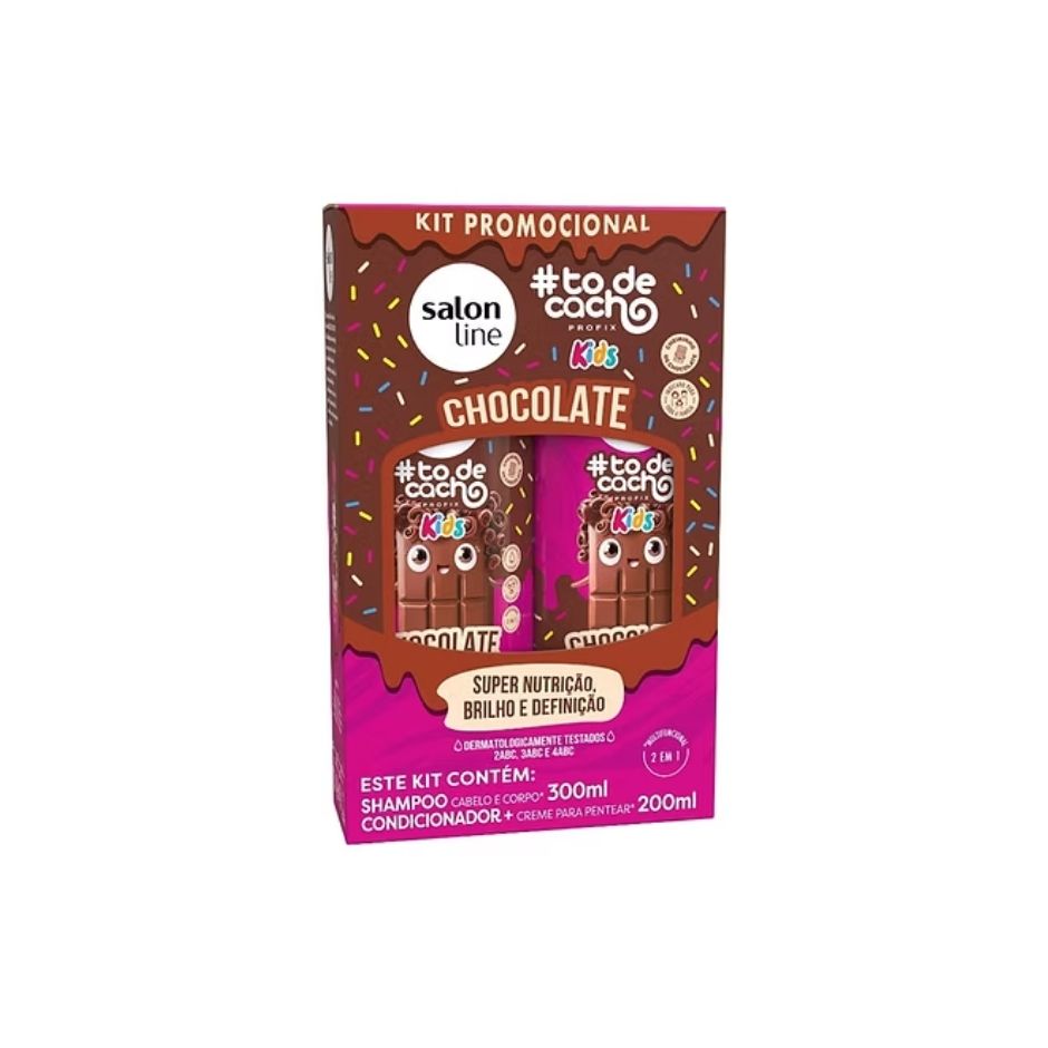 Kit #todecacho Kids Chocolat – Salon Line 
Shampooing 300 ml + Après-shampooing & Crème Coiffante 200 ml