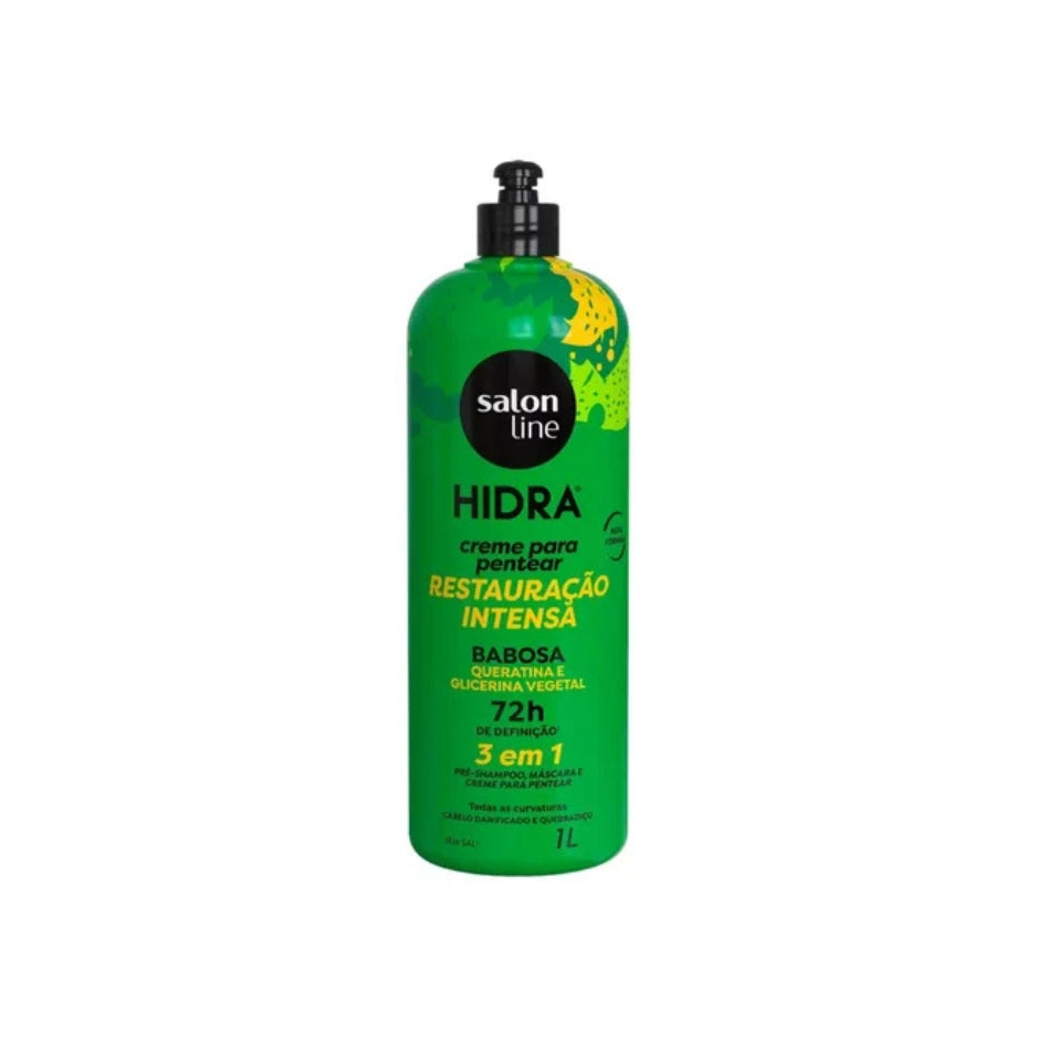 Salon Line – HIDRA
Crème de Coiffage 3-en-1 « Restauration Intense » – Aloe Vera (Babosa) & Collagène Végétal (1 L)