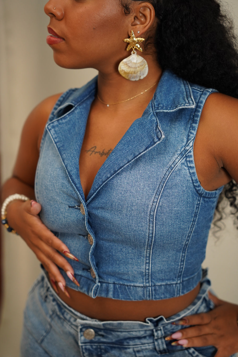 Veste sans manches jean bleu